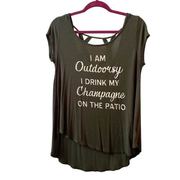 Ayla Tops - Alya Women's Olive Forest Green Babydoll Graphic Tunic Criss Cross Back Size S